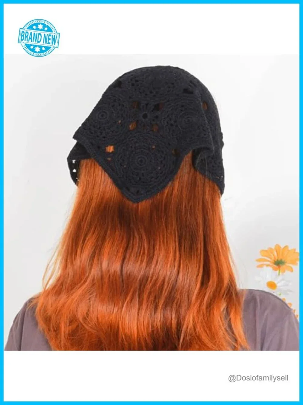 Crochet Head Scarf Bandana Knitted Floral Hair Covering Hair Styling Accessory